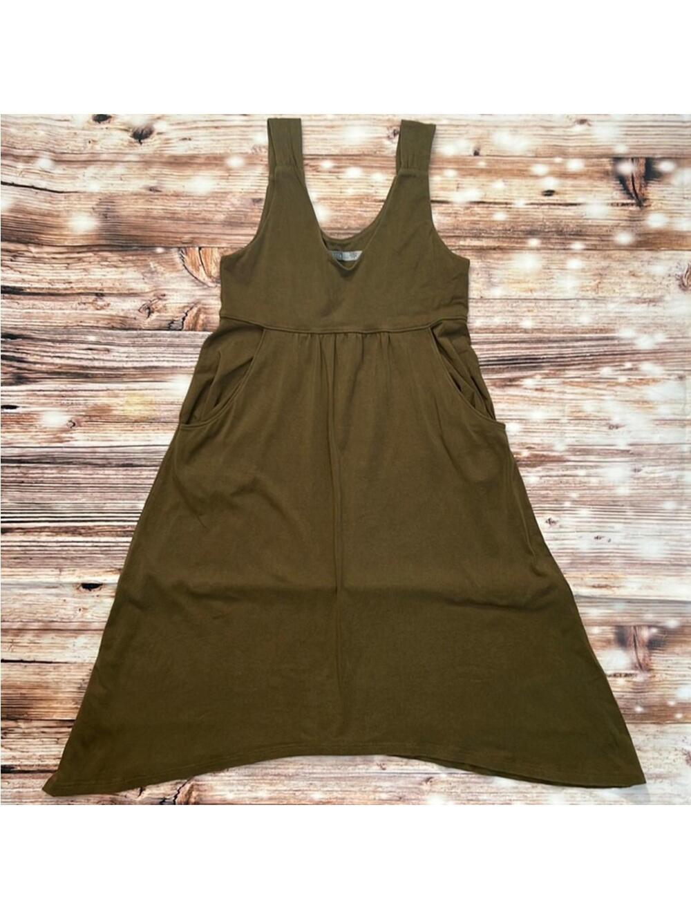 Athleta Tank Tunic Swing Dress with Pockets Olive Green Sleeveless Dress